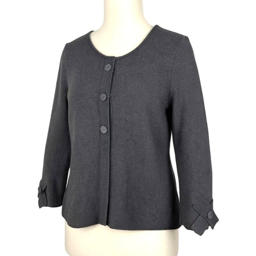 Habitat Gray Pullover 3/4 Sleeve Faux Cardigan Sweater L